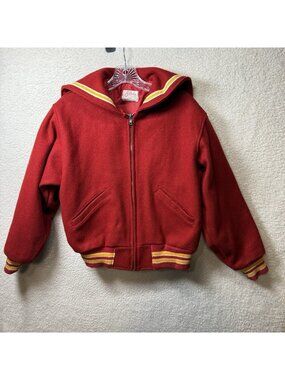 Vintage Varsity Jacket Womens S /M Red Yellow Wool Letterman Sailor Collar